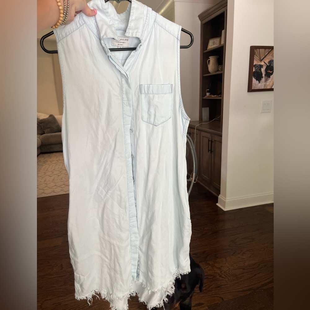 Blue denim dress, cut bottom, no sleeves